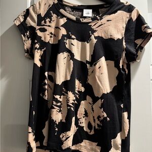 CAbi Black and Beige Floral-Print Short Sleeve Tee